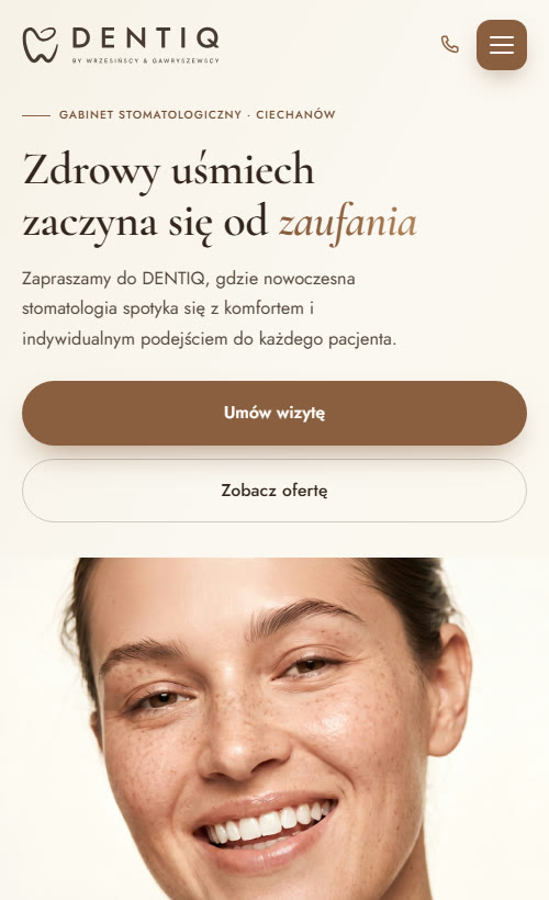Realizacja: mobilna wersja strony gabinetu stomatologicznego DENTIQ